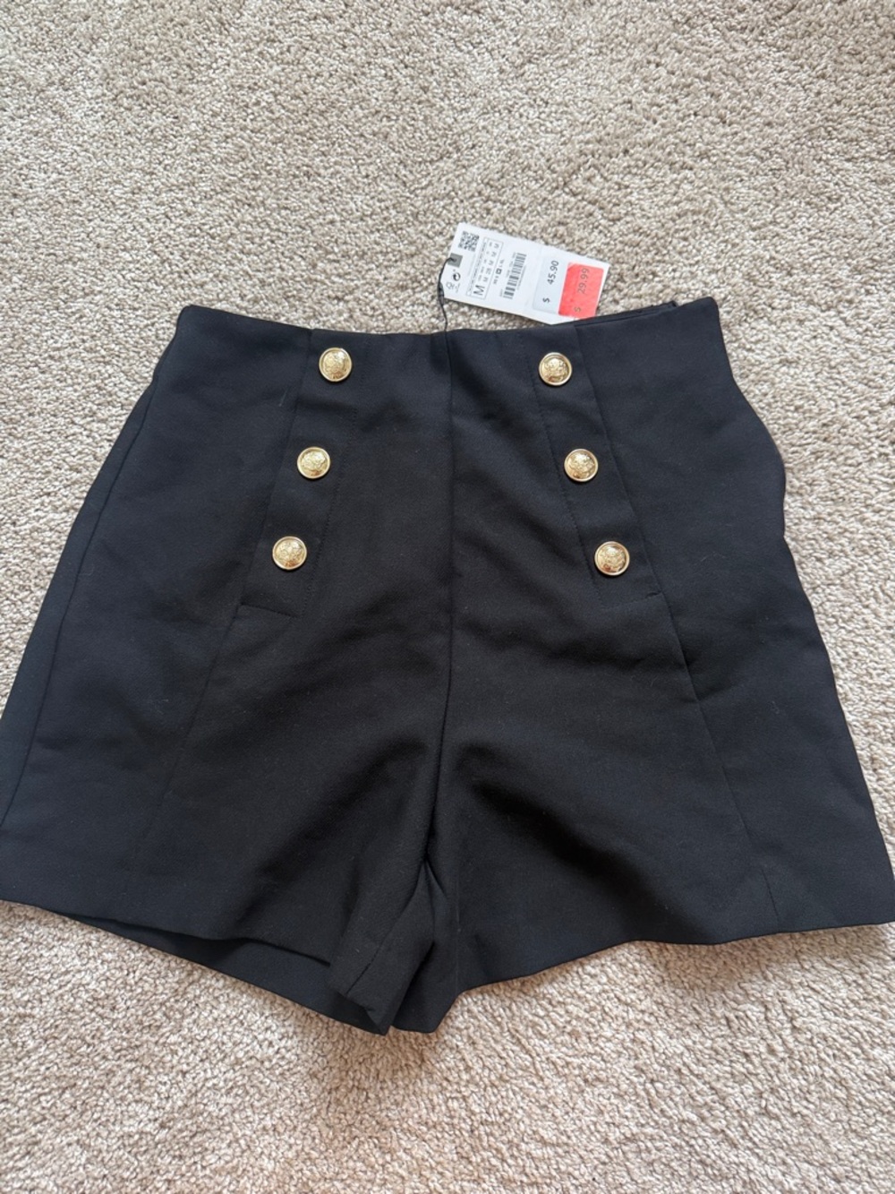 Zara Black High-Waist Shorts with Gold Buttons